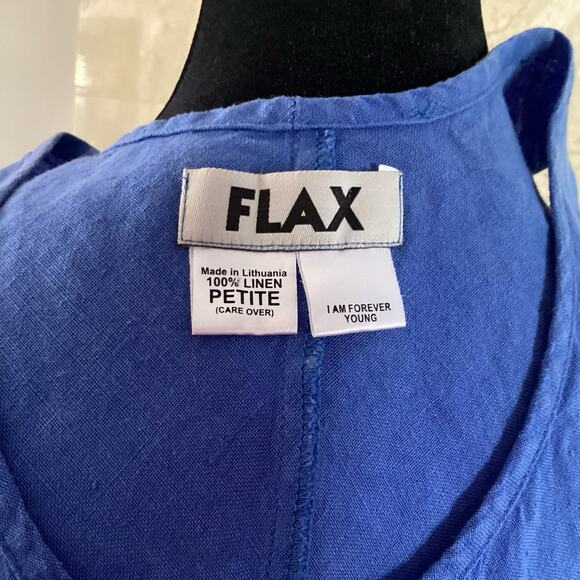 FLAX Women’s Linen Fundamental Tank, Sz 4-6 Blue Lagenlook Sleeveless Tunic Fall - Picture 2 of 7